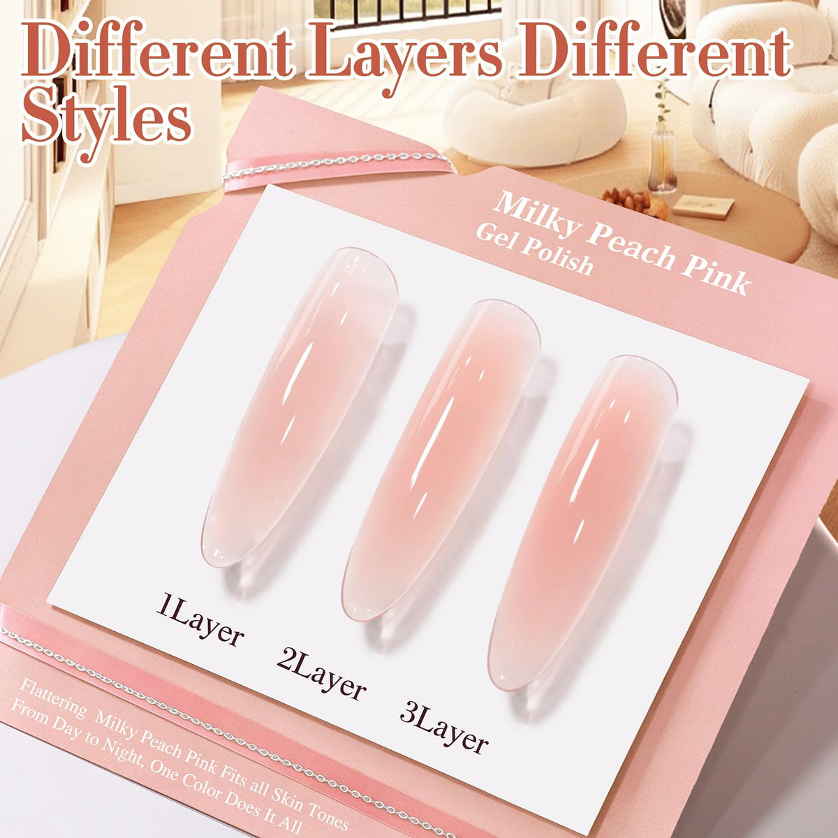 Double Rhythm Gel Polish 15ml Milky Peach Pink applied on nails