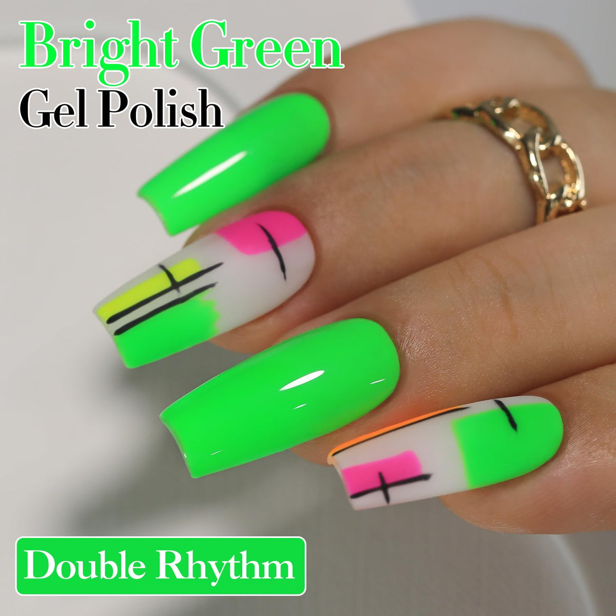 Double Rhythm Gel Polish 15ML Neon Glow Green A1421 bottle with label