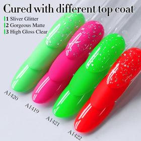 Double Rhythm Gel Polish 15ML Neon Glow Green A1421 in different layers