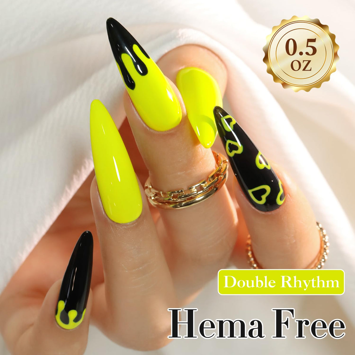 Double Rhythm Gel Polish 15ml Neon Yellow H1043 bottle with gold handle