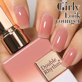 Double Rhythm Gel Polish 15ml Pink Clear on a nail art display