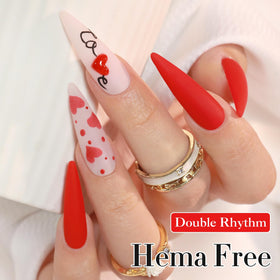 Double Rhythm Gel Polish 15ml Red-H1091 applied with top coat