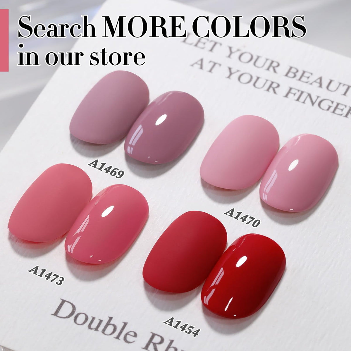 Double Rhythm Gel Polish 15ML Rose Pink A1473 with colour swatches