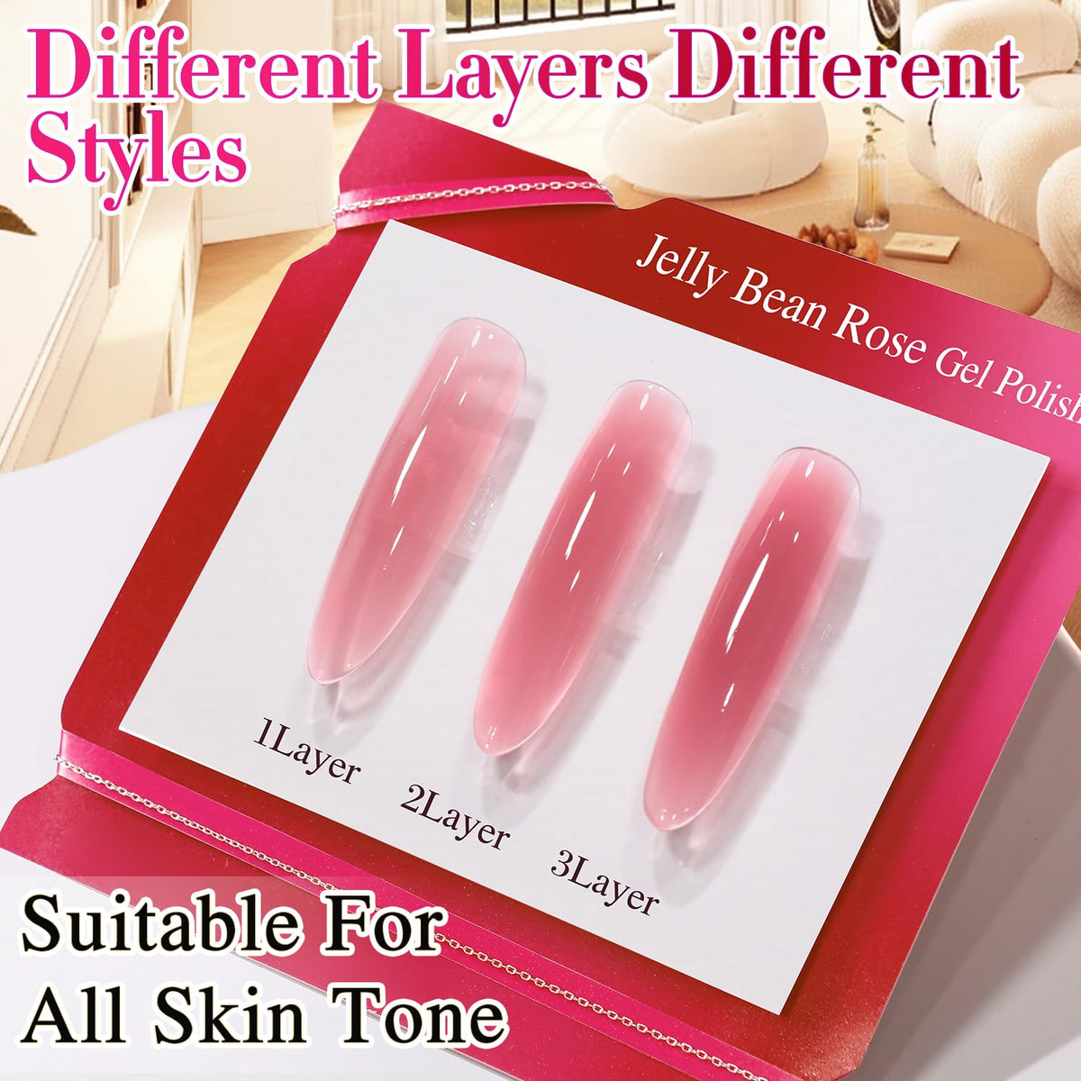 Double Rhythm Gel Polish 15ml Rose Pink applied on nails
