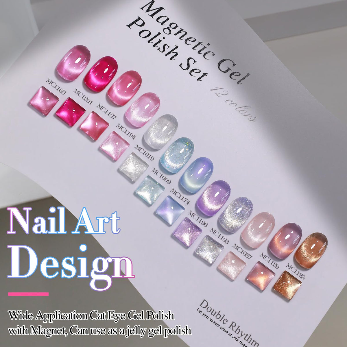 Double Rhythm gel polish bottles arranged on a table