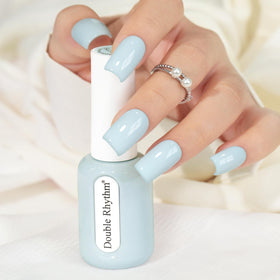 Double Rhythm Gel Polish Creamy Blue H1778 front view with gold handle