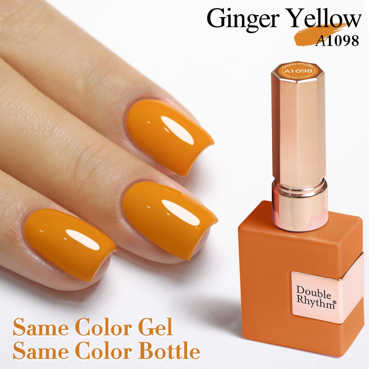Double Rhythm Gel Polish Ginger Yellow 15ML in a manicure setup