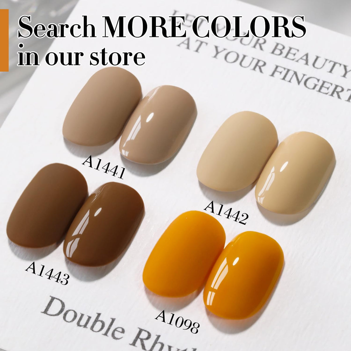 Double Rhythm Gel Polish Ginger Yellow 15ML on a nail art display