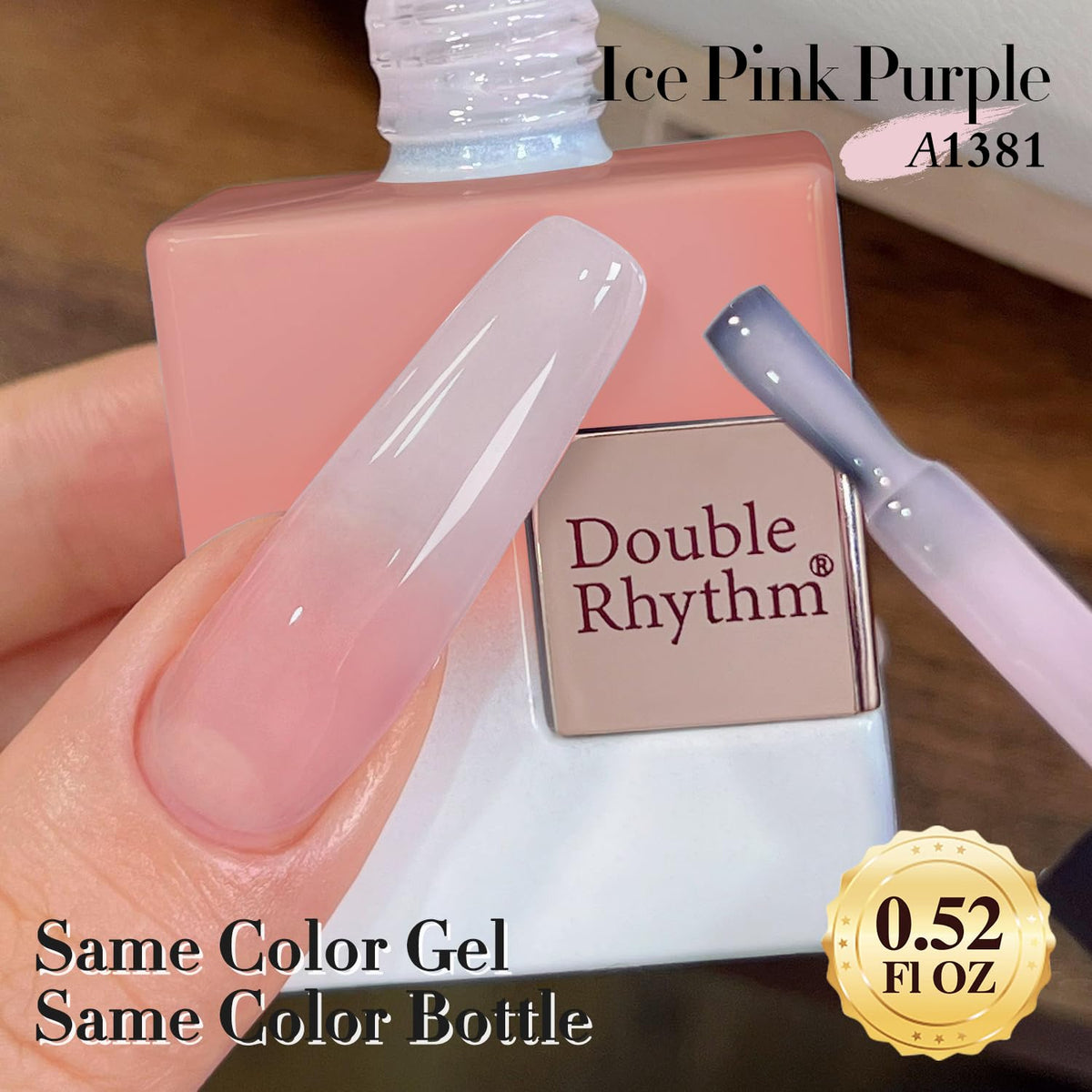 Double Rhythm Gel Polish Light Pink 15ml application brush