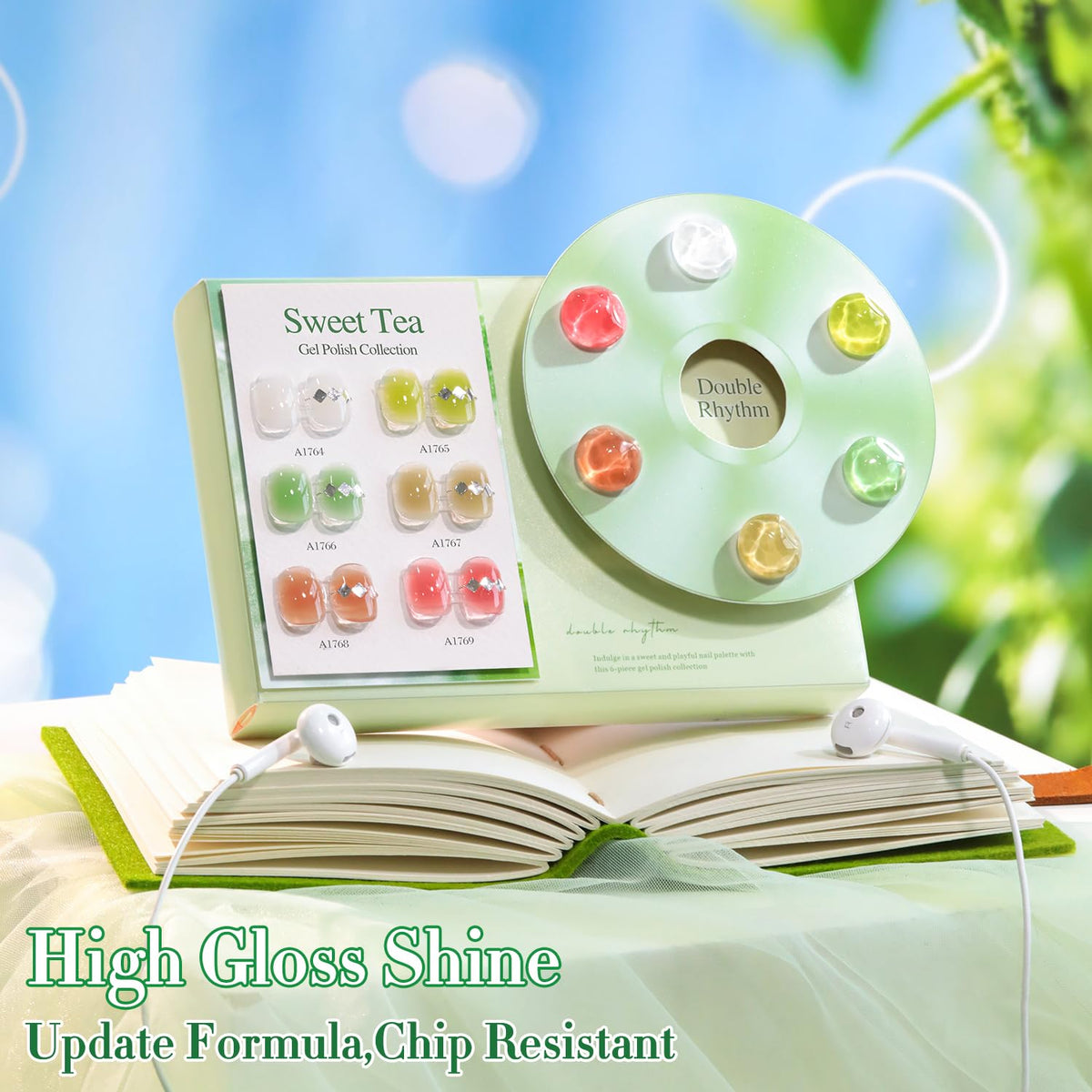 Double Rhythm Gel Polish Set 6 Pcs 15 ML bottles with base and top coat