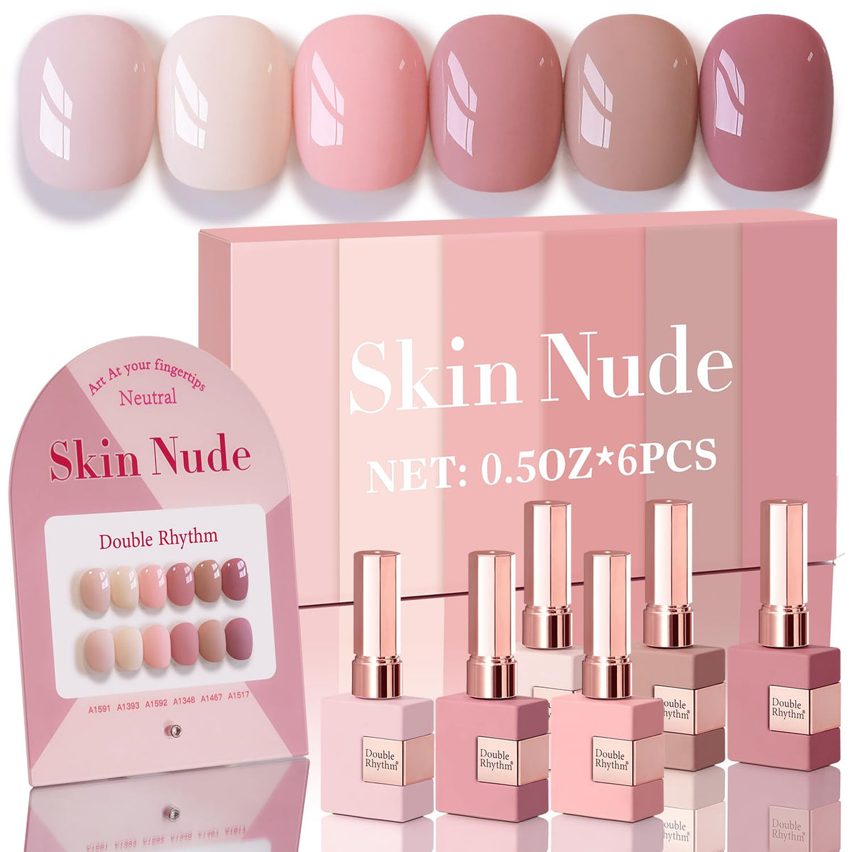 Double Rhythm Gel Polish Set 6 Pcs 15ml bottles front view