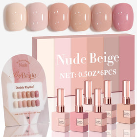 Double Rhythm Gel Polish Set 6 Pcs 15ml bottles in light beige and pink
