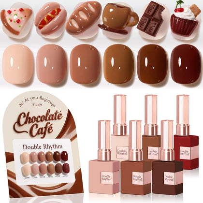 Double Rhythm Gel Polish Set 6 Pcs 15ml in Burgundy Cherry Brown