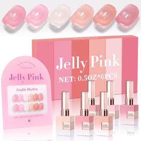 Double Rhythm Gel Polish Set 6 Pcs 15ml in Jelly Milky White and Nude Pink