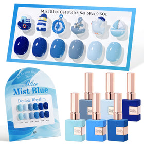 Double Rhythm Gel Polish Set 6 Pcs 15ml in pale dark midnight blue and grey