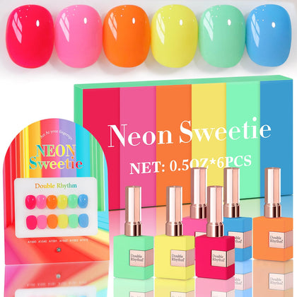 Double Rhythm Gel Polish Set 6 Pcs 15ml vibrant colours front view