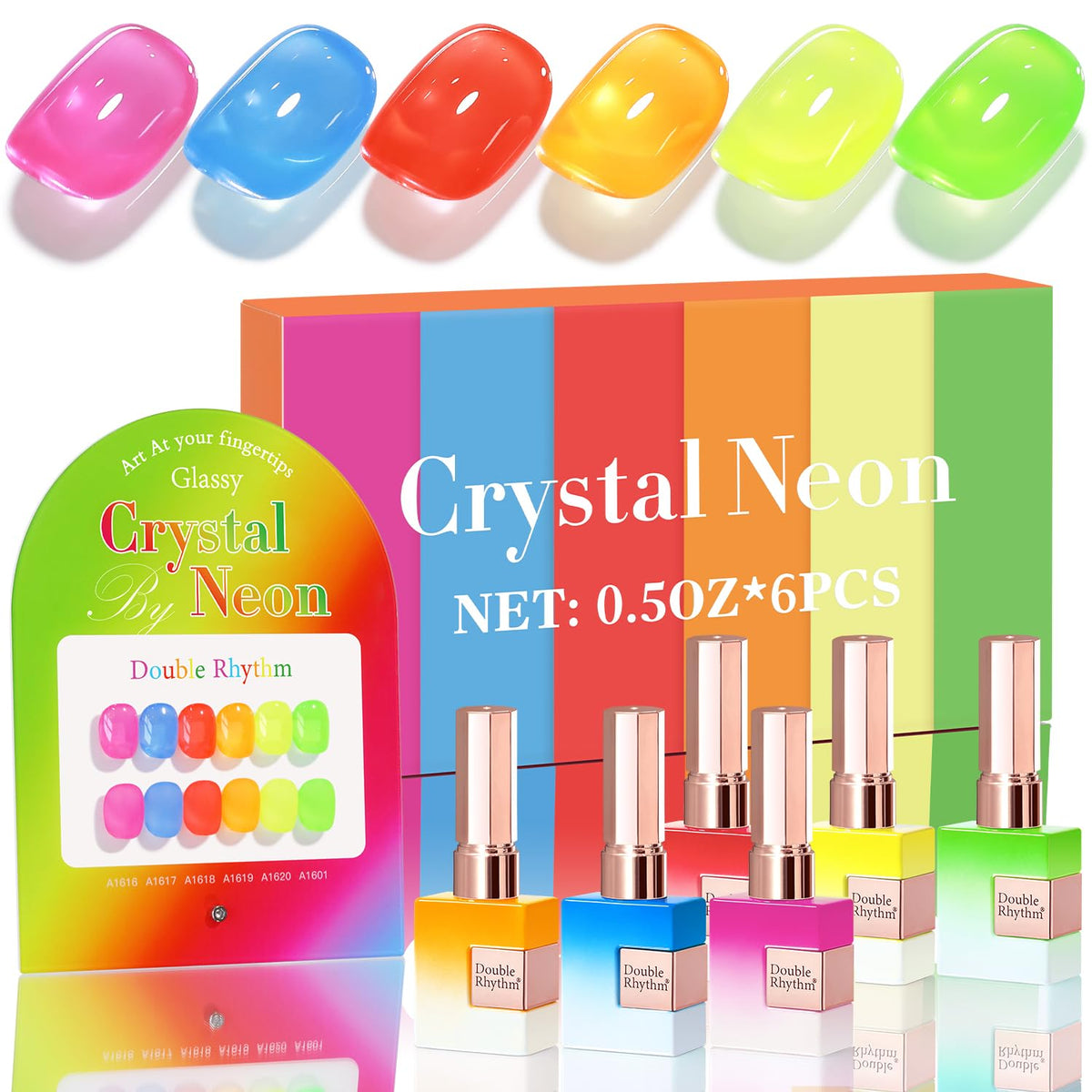 Double Rhythm Gel Polish Set 6 Pcs with vibrant neon colours