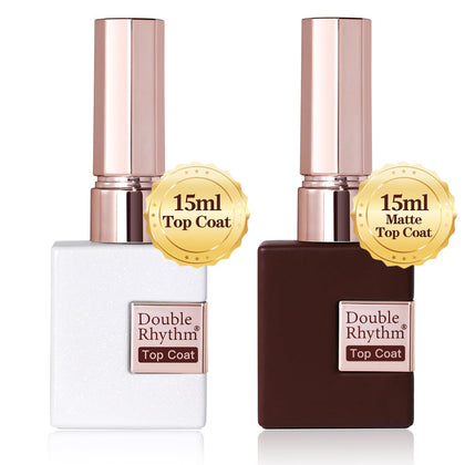 Double Rhythm Gel Polish Set front view with 15ML clear top coat and matte coat