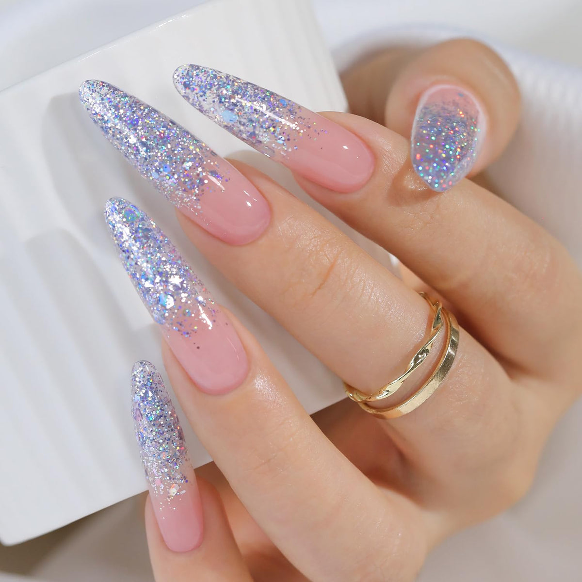 Double Rhythm Glitter Gel Polish 15ml Pastel Sparkle Blue front view