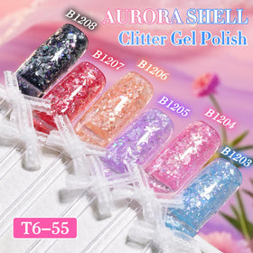 Double Rhythm Glitter Gel Polish 15ml Shell Pink bottle with glitter
