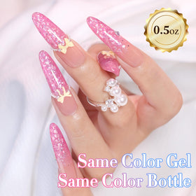 Double Rhythm Glitter Gel Polish 15ml Shell Pink swatch on nails