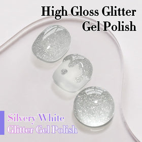 Double Rhythm Glitter Gel Polish 15ml Shimmer Silver bottle close-up