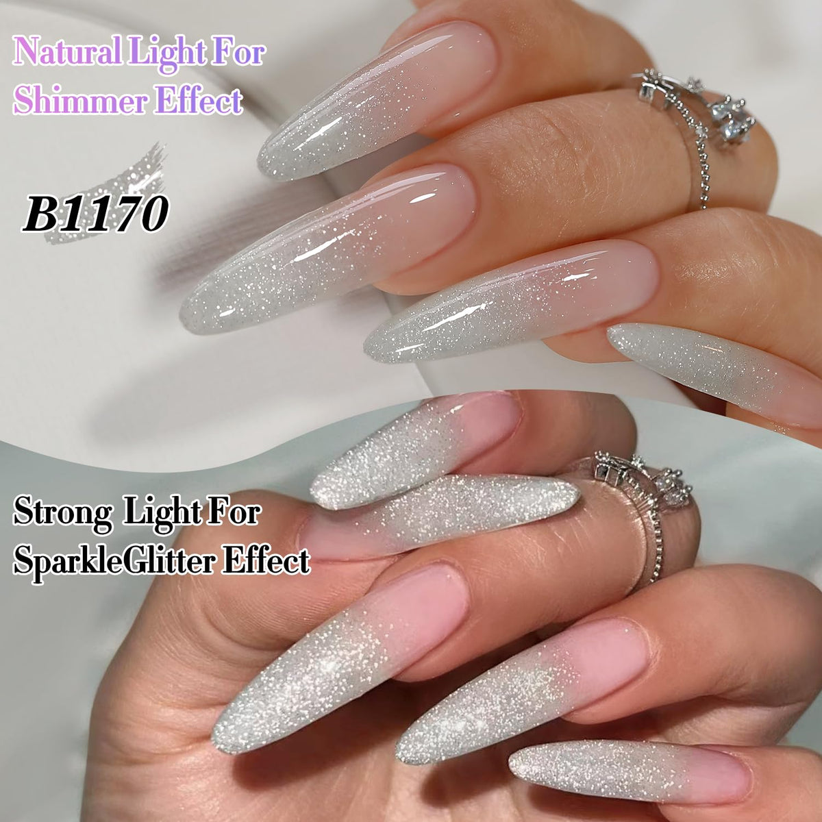 Double Rhythm Glitter Gel Polish 15ml Shimmer Silver lifestyle shot