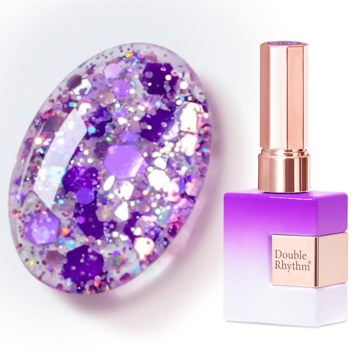Double Rhythm Glitter Gel Polish 15ML Sparkle Purple front view