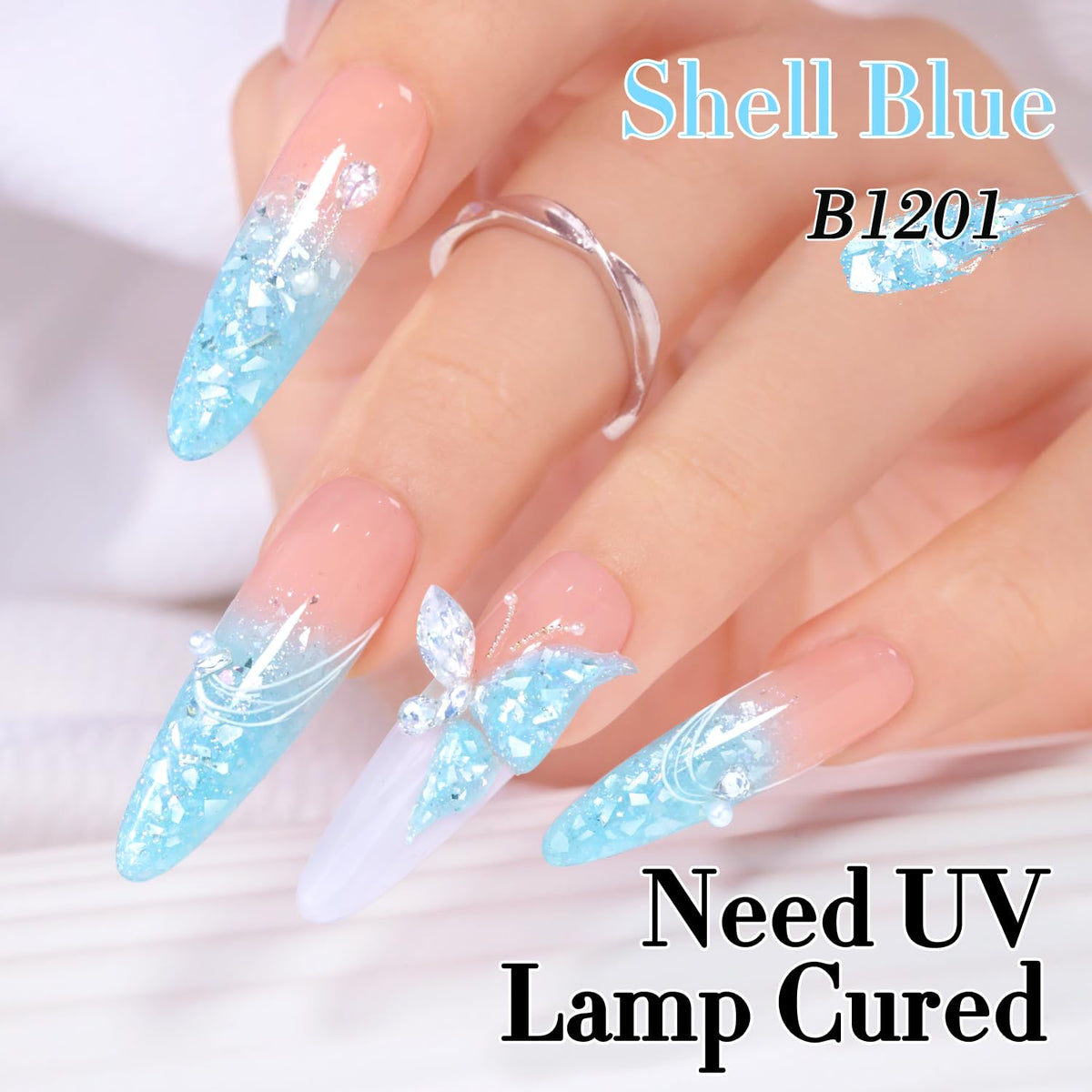 Double Rhythm Glitter Gel Polish Candy Blue applied on nails