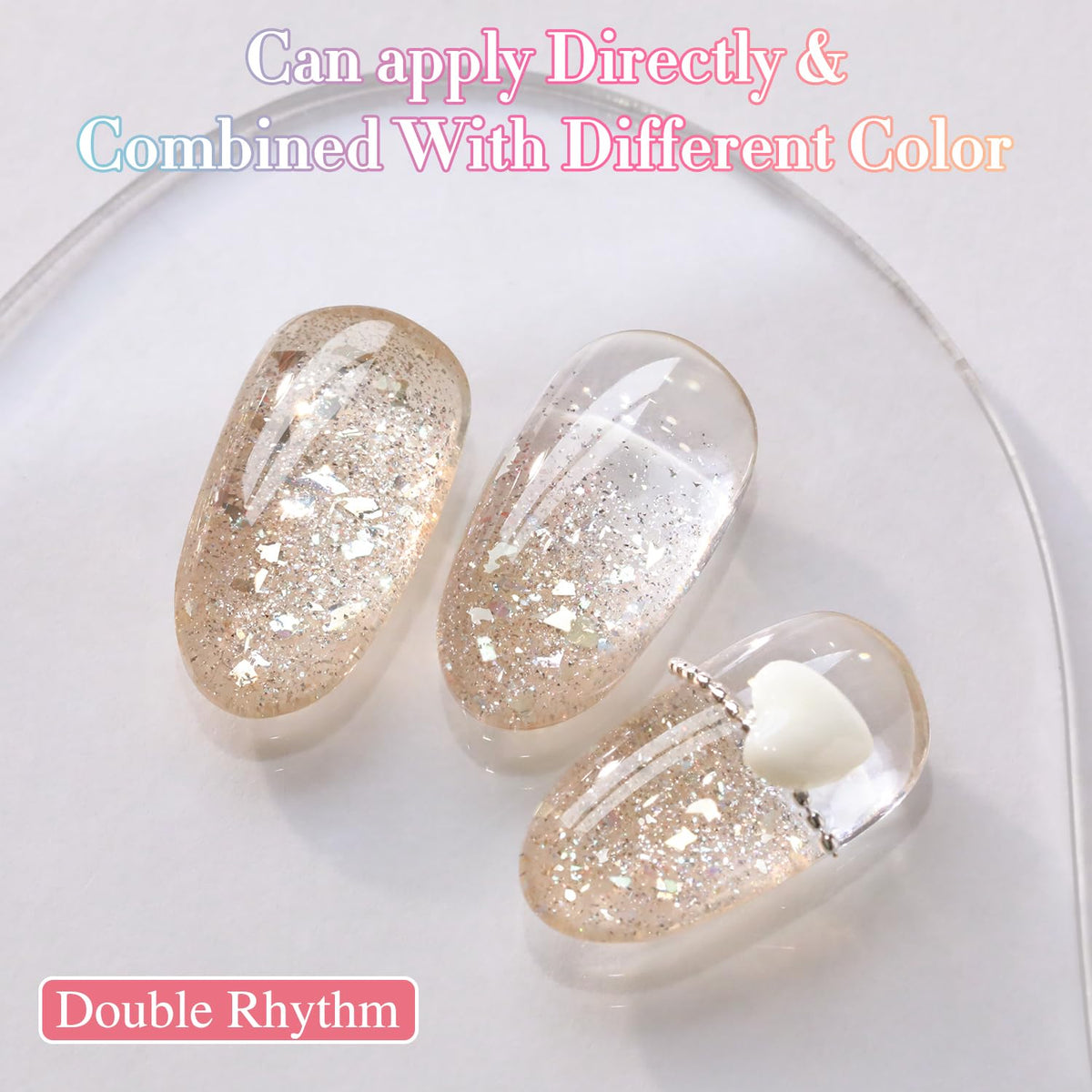 Double Rhythm Glitter Gel Polish Champagne Gold application on nails
