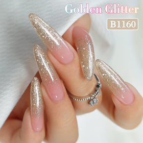 Double Rhythm Glitter Gel Polish Champagne Gold bottle with label