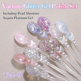 Double Rhythm glitter gel polish in a nail salon setting