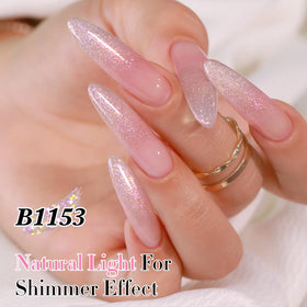 Double Rhythm Glitter Gel Polish in use under UV lamp