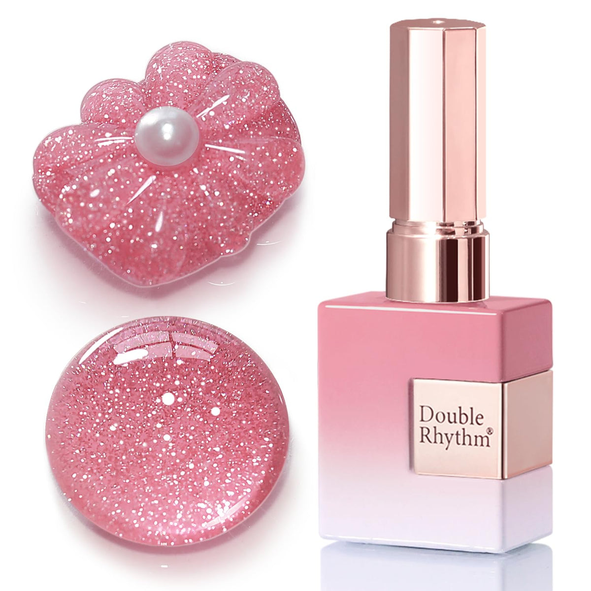 Double Rhythm Glitter Gel Polish Light Pink 15ml front view