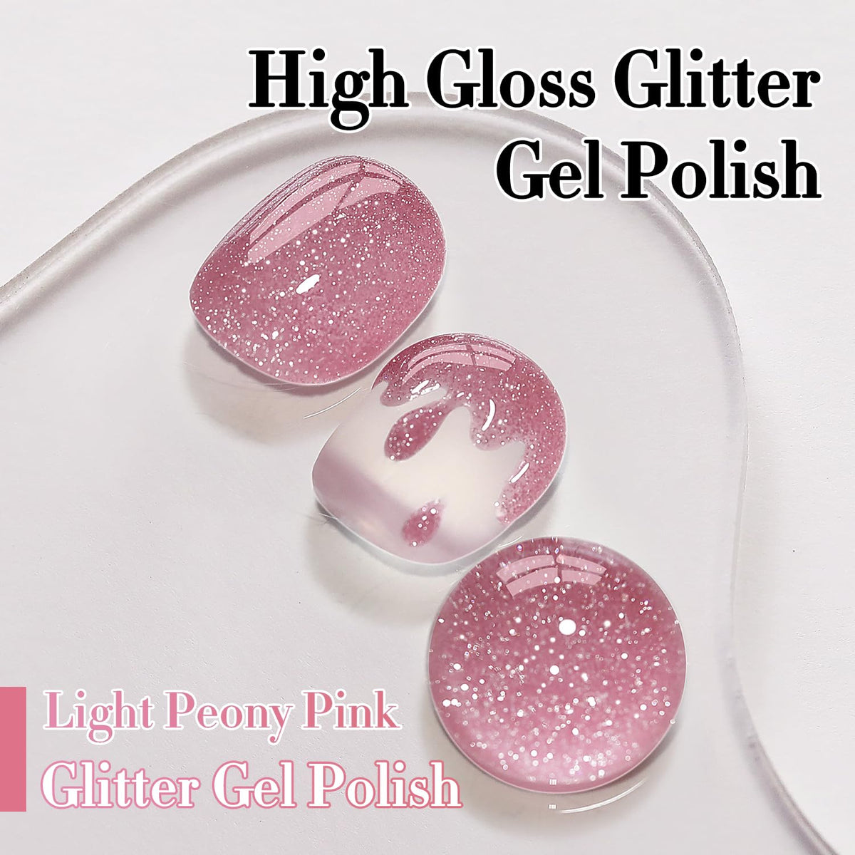 Double Rhythm Glitter Gel Polish Light Pink B1174 bottle close-up
