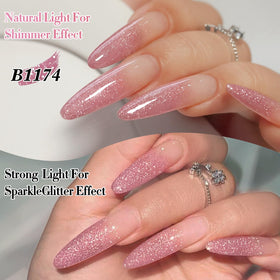 Double Rhythm Glitter Gel Polish Light Pink B1174 in nail art display