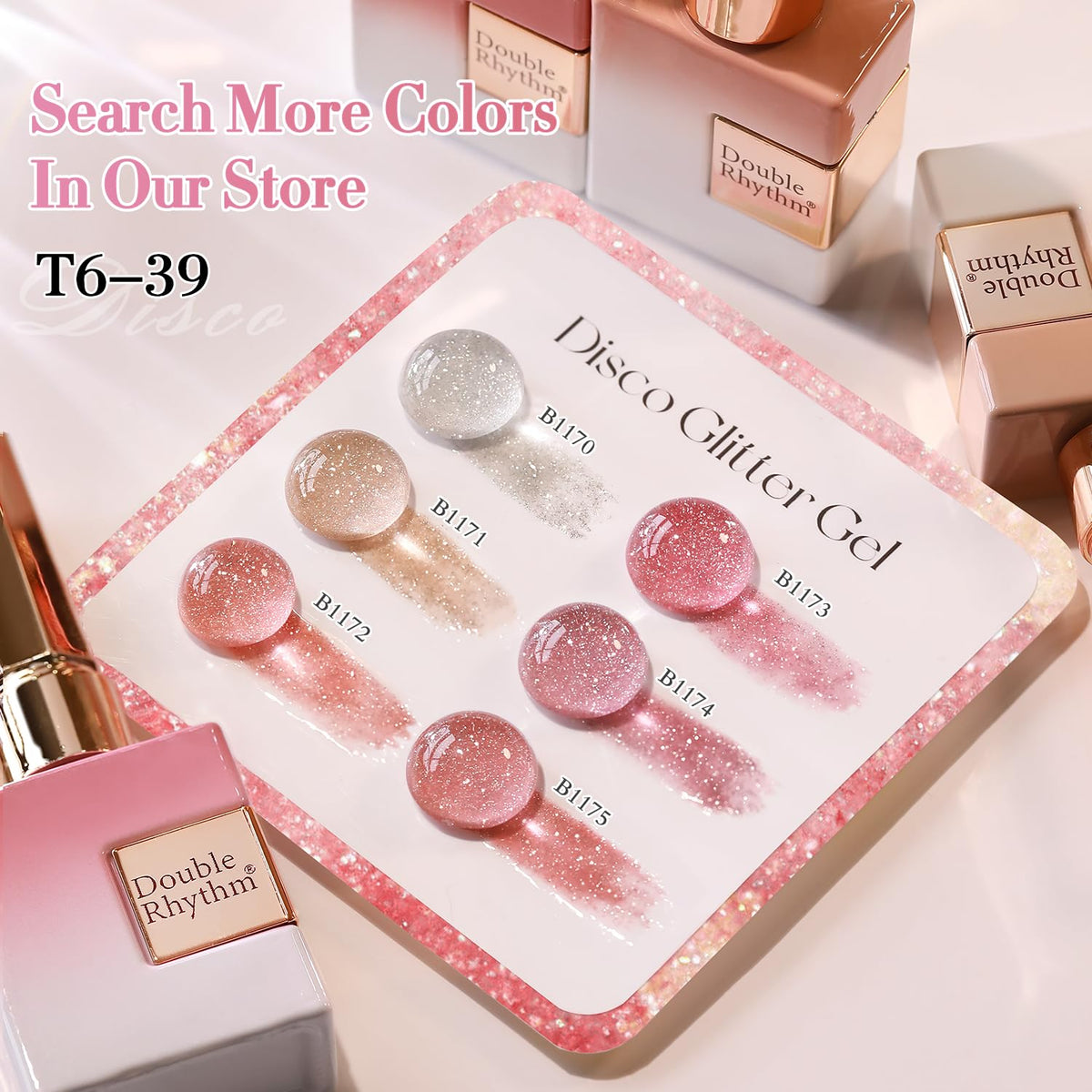 Double Rhythm Glitter Gel Polish Light Pink B1174 packaging