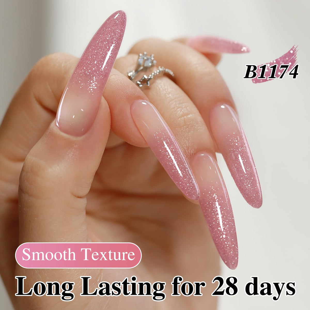 Double Rhythm Glitter Gel Polish Light Pink B1174 with nail art tools
