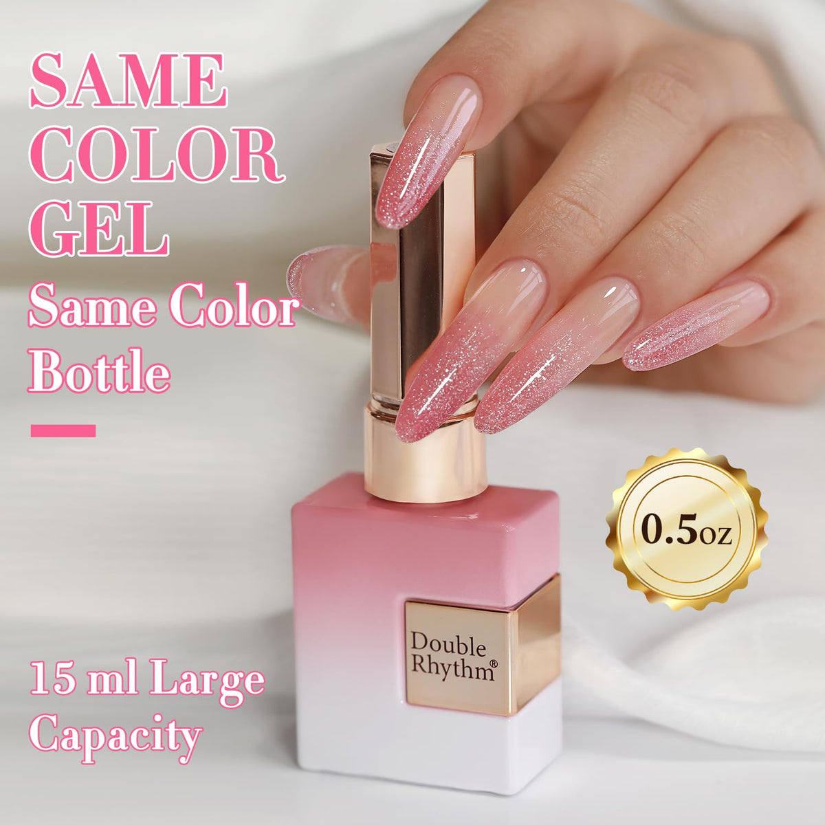 Double Rhythm Glitter Gel Polish Light Pink with base and top coat