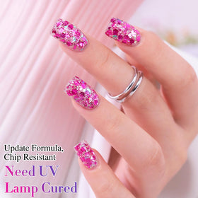 Double Rhythm Glitter Gel Polish next to nail art tools