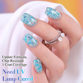 Double Rhythm Glitter Gel Polish on display with other colours