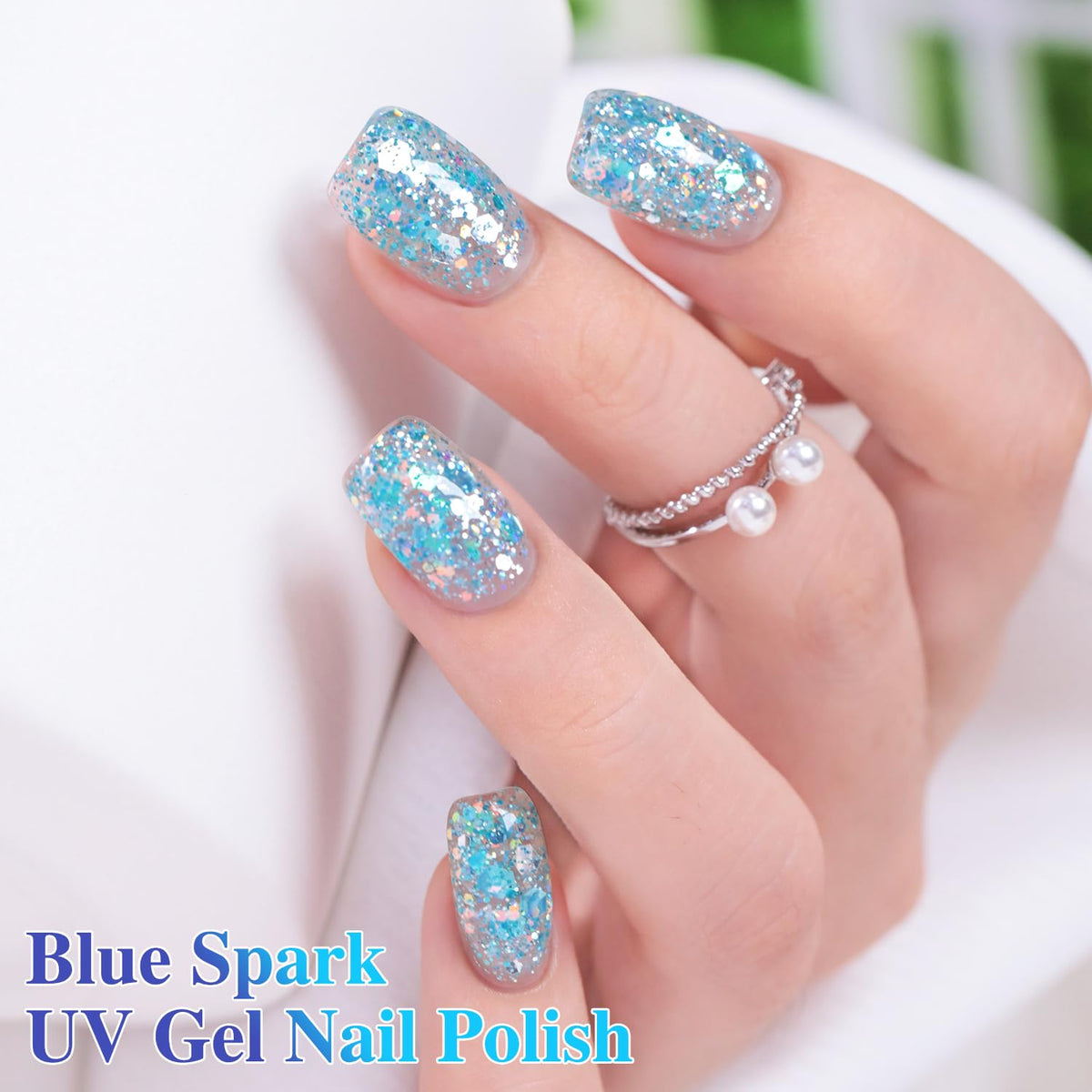 Double Rhythm Glitter Gel Polish Sparkle Blue in use