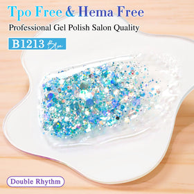 Double Rhythm Glitter Gel Polish with nail art tools