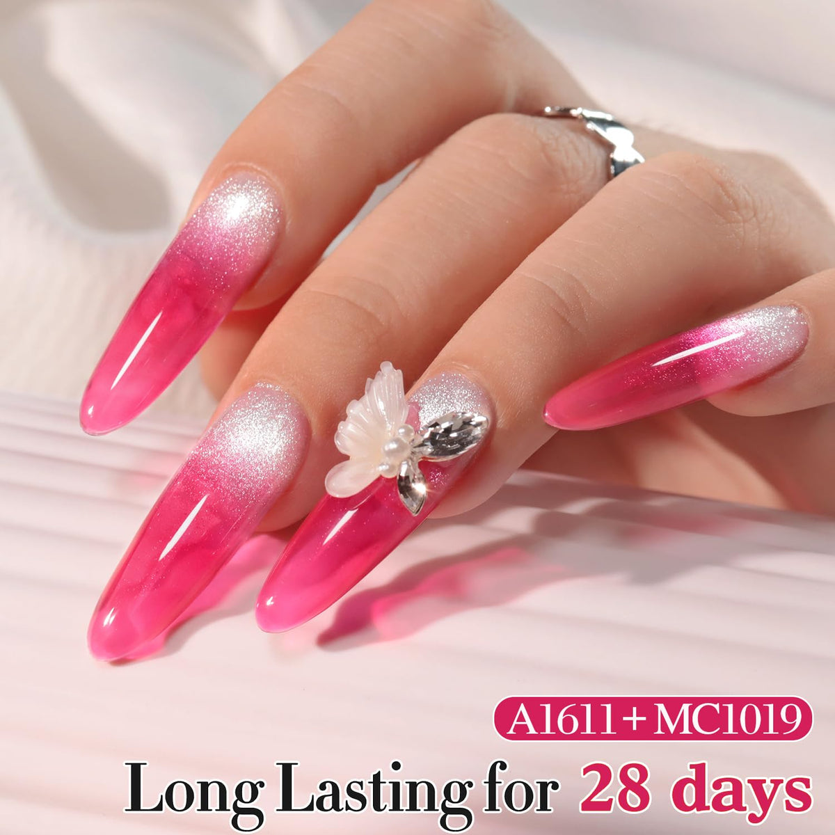 Double Rhythm Jelly Gel Polish 15ml Fuchsia Red swatch on nail
