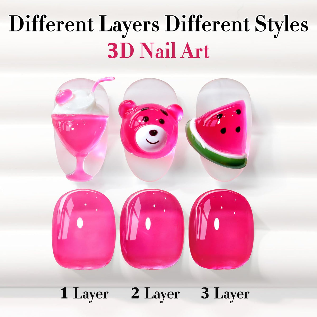Double Rhythm Jelly Gel Polish 15ml Fuchsia Red with nail art tools