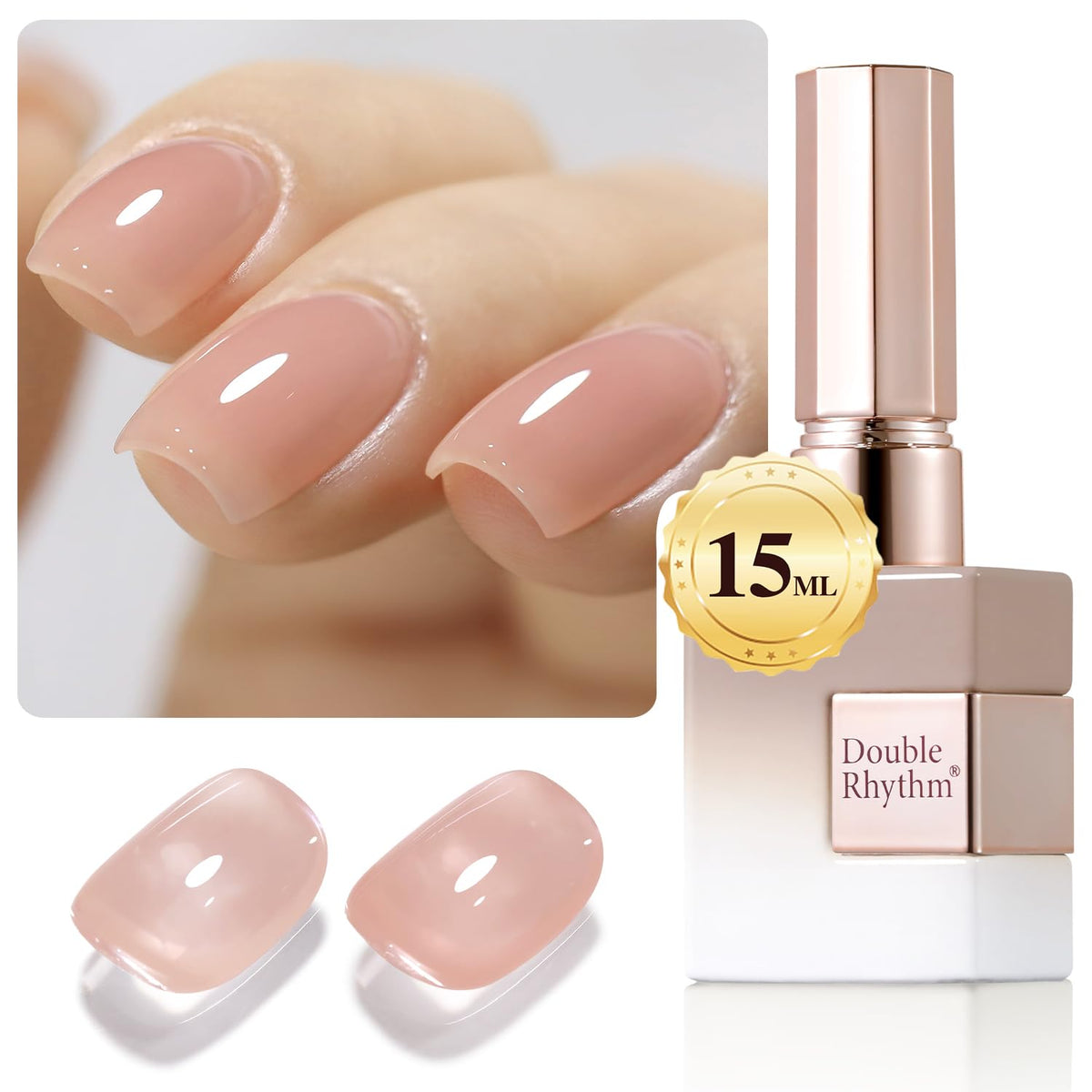 Double Rhythm Jelly Gel Polish 15ml Milky Almond front view