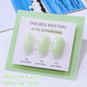 Double Rhythm Jelly Gel Polish 15ml Milky Green application on nails