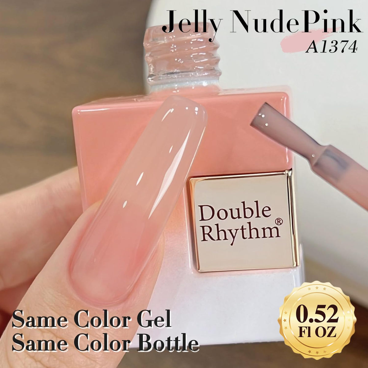 Double Rhythm Jelly Gel Polish 15ml Milky Pink application on nails