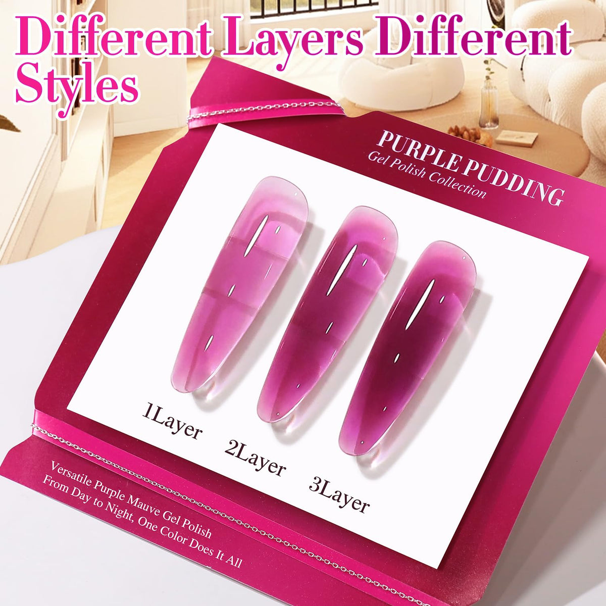 Double Rhythm Jelly Gel Polish 15ml Rose Purple application on nails