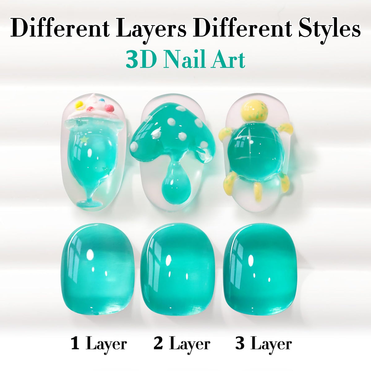 Double Rhythm Jelly Gel Polish 15ml Teal-A1636 on a nail art display